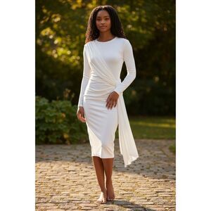 BodyCon Ruched White Draped Full Back Zip Dress Size Small